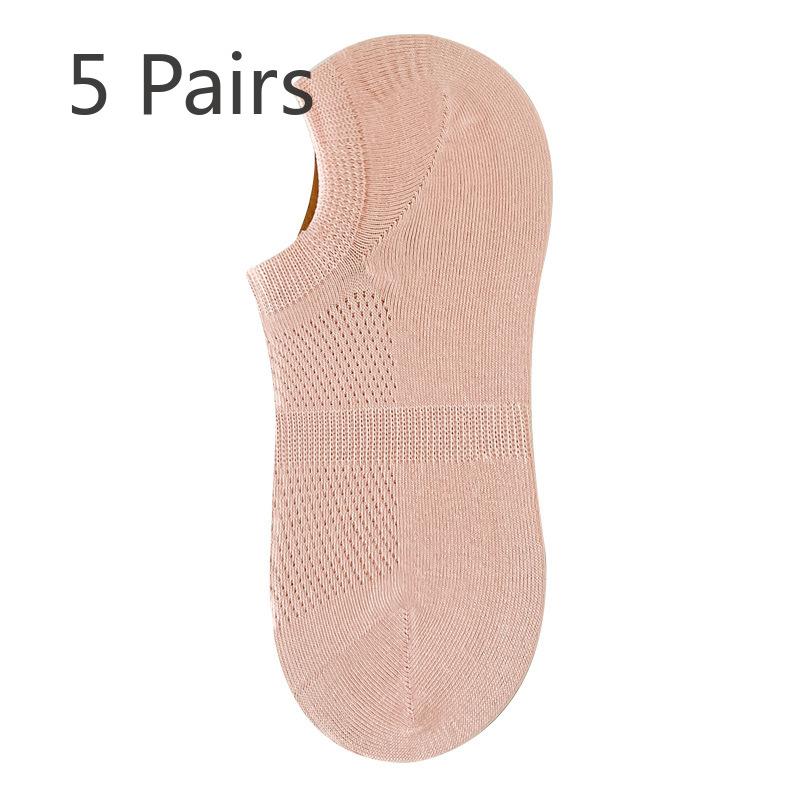 5 Pairs of Women's Summer Breathable Thin Cotton Shallow Mouth Invisible Off with 7A Antibacterial and Deodorant Boneless Socks