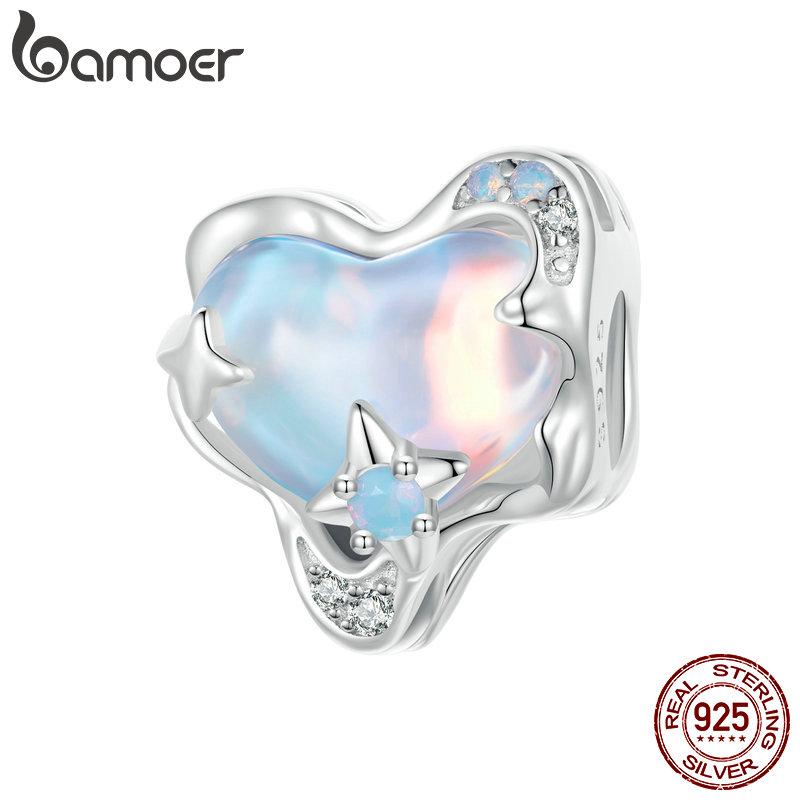 

BAMOER 925 пробы стерлингового серебра звездное небо серии звездные подвески синие бусины в форме сердца радужные кристаллы подвеска-капля подходит для самостоятельного изготовления браслета ожерелья C