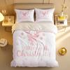 3Pcs Pink Christmas Reindeer Print Bedding Set, 1 Duvet Cover + 2 Pillowcases, No Insert, Soft & Comfortable - Machine Washable