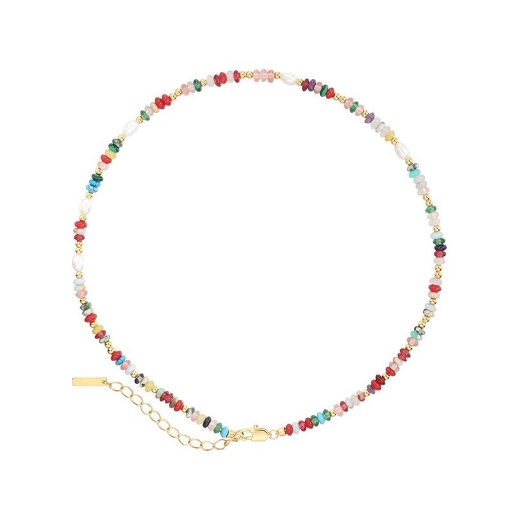 Fashionable Colorful Beads Natural Pearls Necklace Bracelet for Women Retro Gold Chain Jewelry Special Gifts Wear