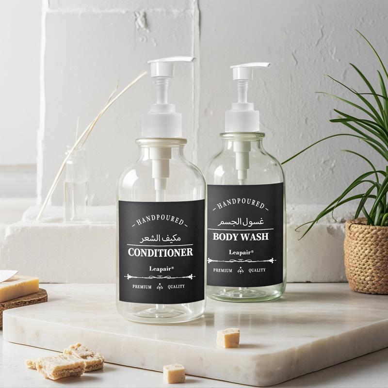 500ml Bathroom Soap Dispenser Bottle Shampoo Shower Gel Refillable Bottle Travel Storage Bottle Transparent Lotion Bottles with Labels