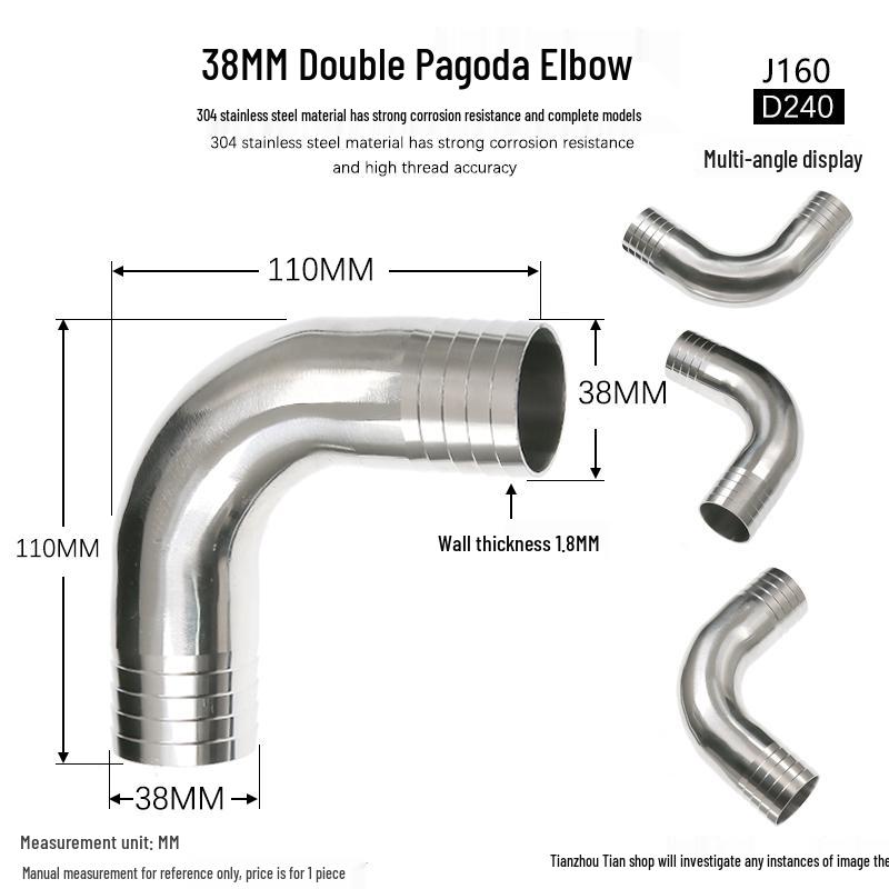 304 Stainless Steel 90° Welded Elbow Hose Fitting - Sizes 6, 8, 10, 12