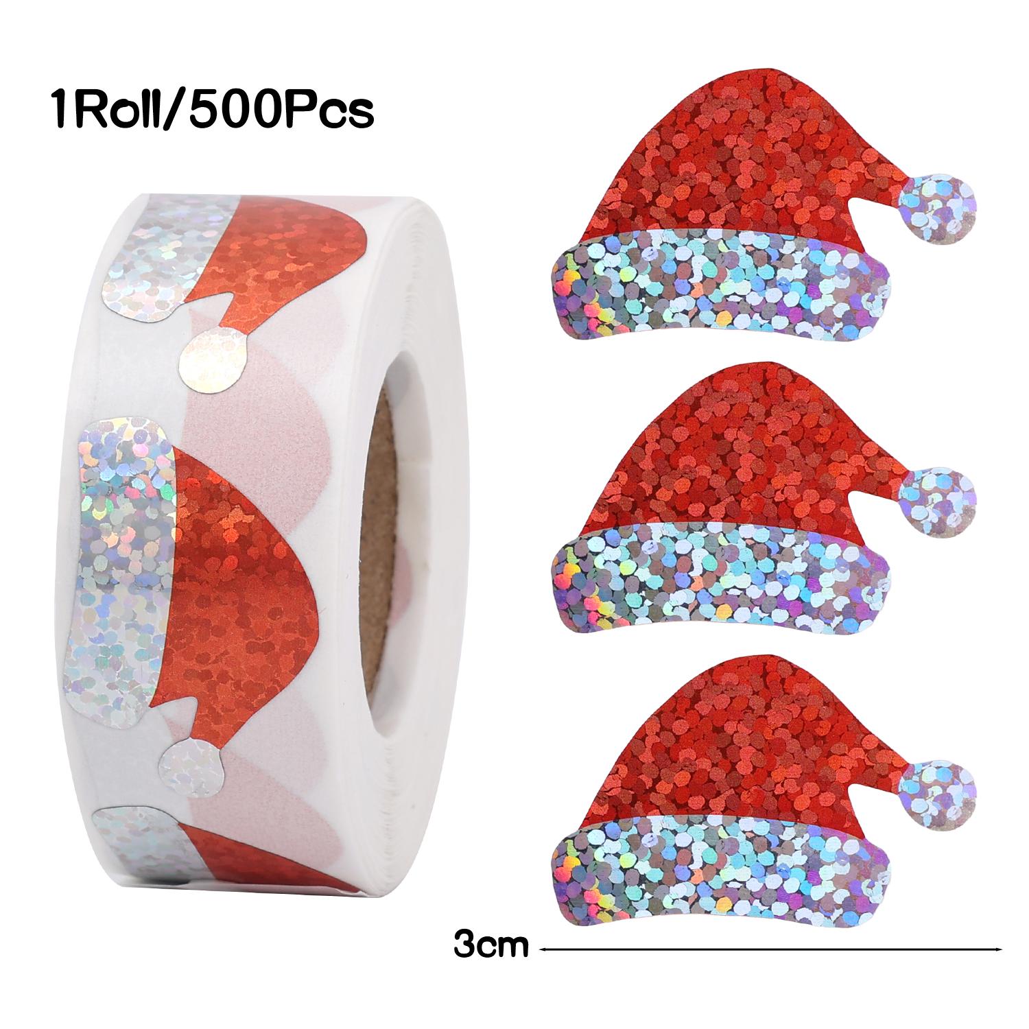 

5000/500pcs Self-Adhesive Red Christmas Hat Stickers for Scrapbooking Card Gift Packaging Sealing Sticker with Glittering Decor 1roll- (500pcs)