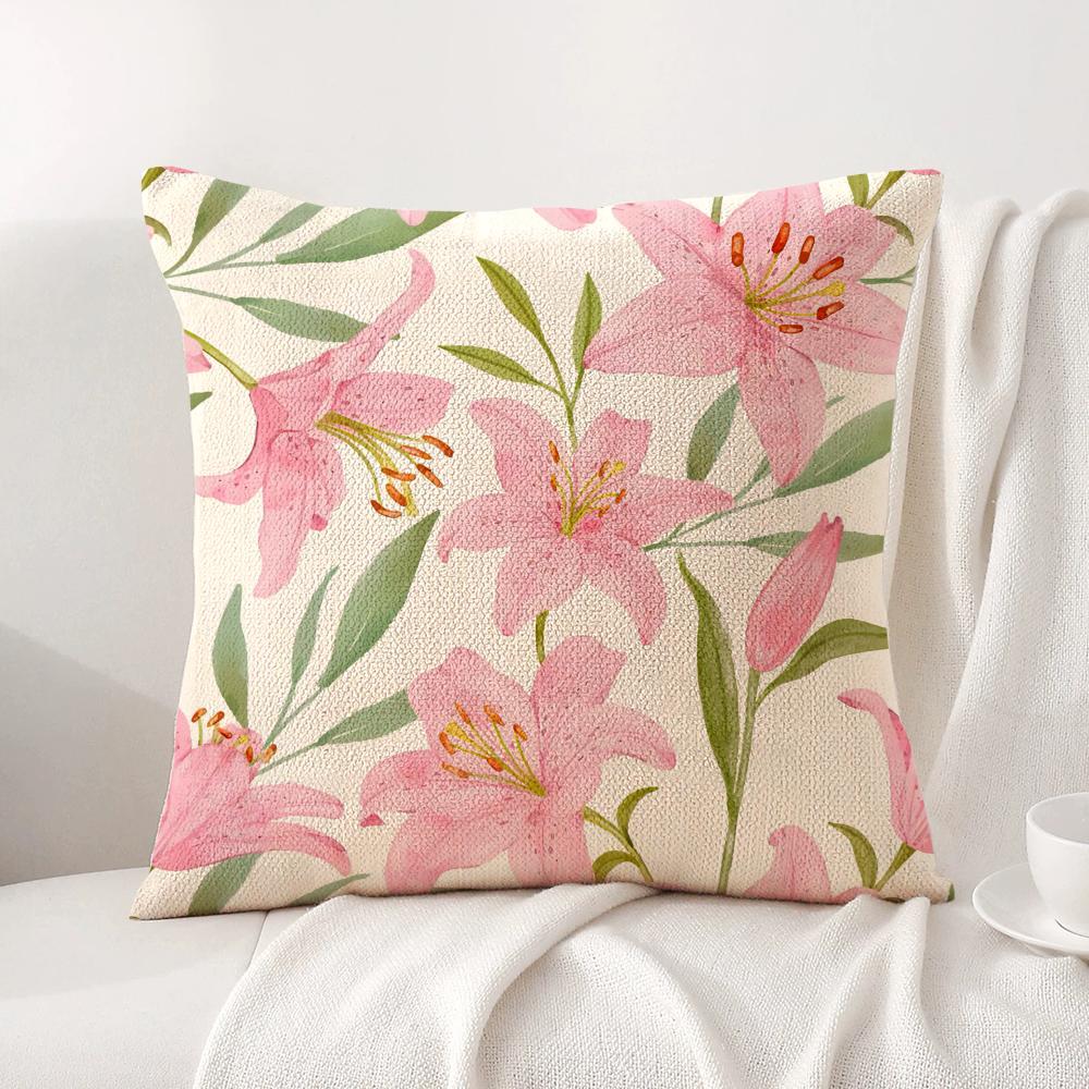 Classic Lily Cushion Cover Natural Linen Organic Fabric DoubleSided Printing Sofa Home Decor Gift Pillow Cover