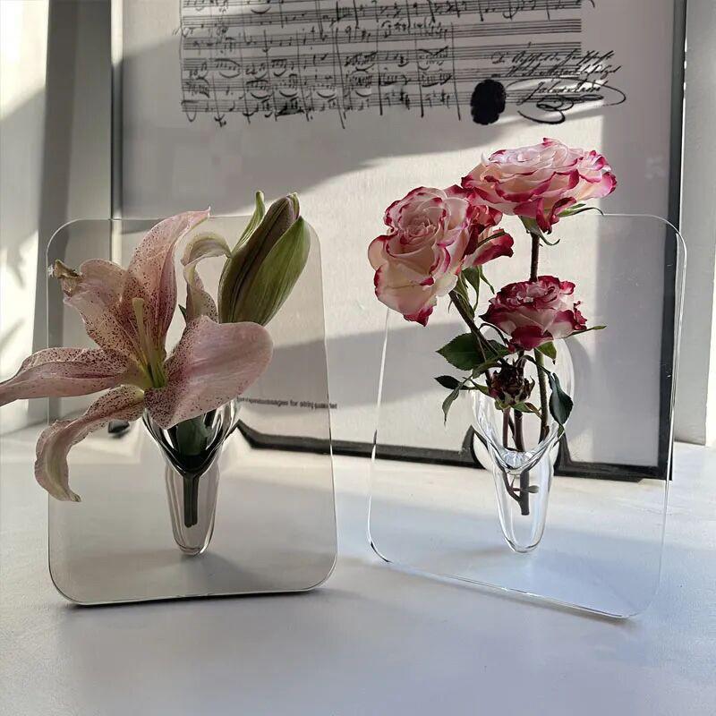 Minimalism Transparent Vase Flowers Pots Desk Decoration Flower Arrangement Geometry Square Floral Vases Room Aesthetic Decor