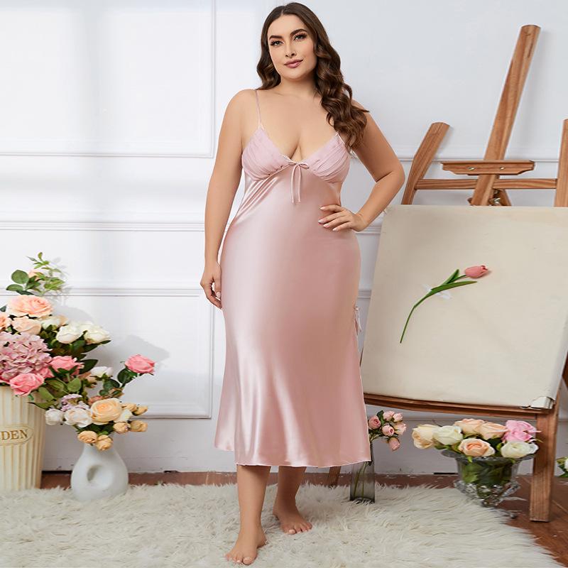 Yaoting Women's Plus Size Ice Silk Camisole Nightdress for Summer - CQ311