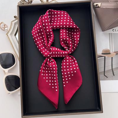 Black And White Simple Polka Dot Simulation Silk Scarf Women'S Summer Versatile Headscarf Tied Hair And Waist Decorative Casual Square Scarf