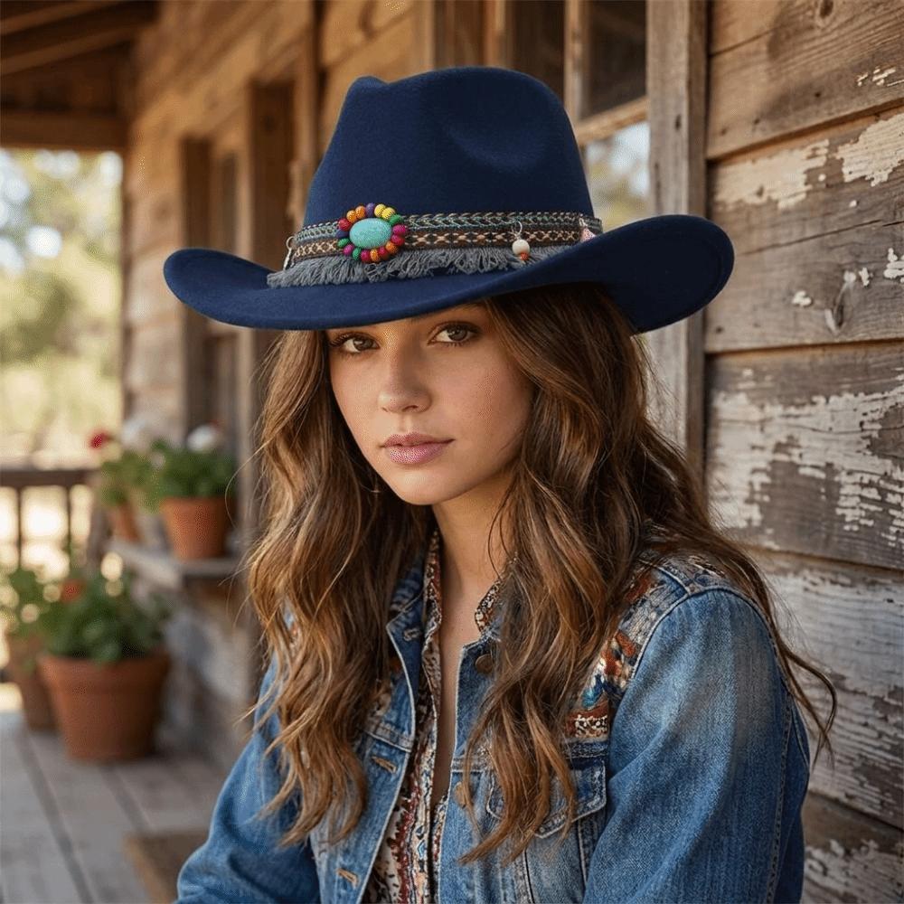 Woolen Western Cowboy Hat Solid Color Party Cosplay Hat Simple Cowgirl Jazz Hat Bucket Hats