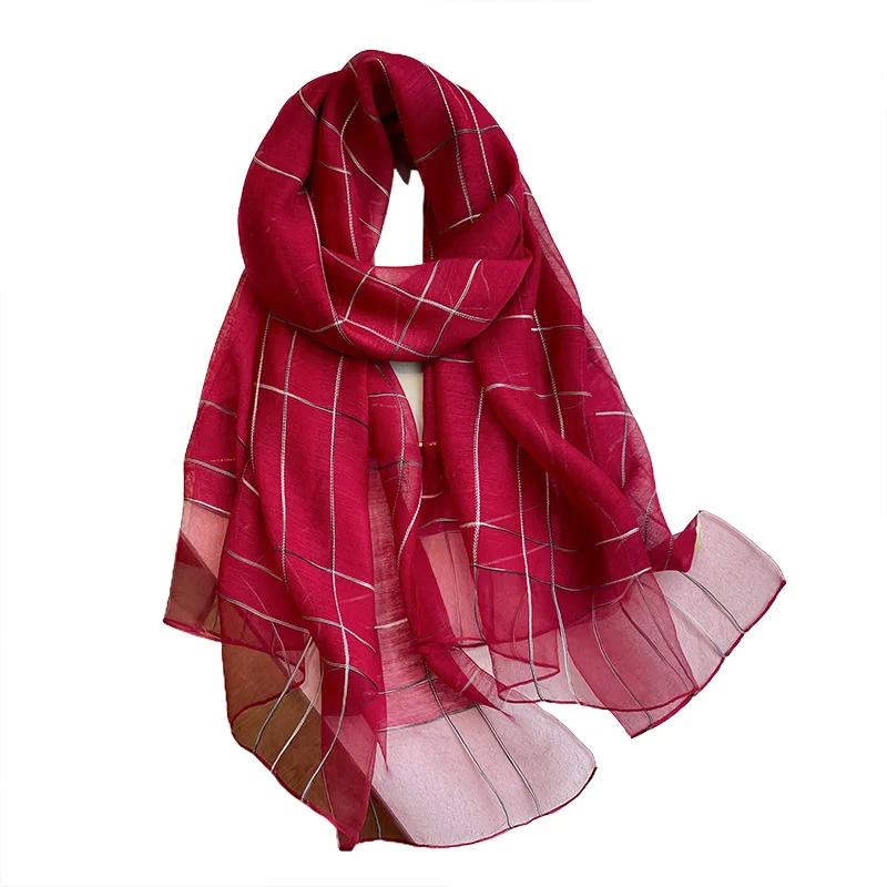 Four Season Silk Wool Scarf Women Hijab Plaid Pashmina Shawls And Wrap Luxury  Bandana Bufanda Blanket Scarves