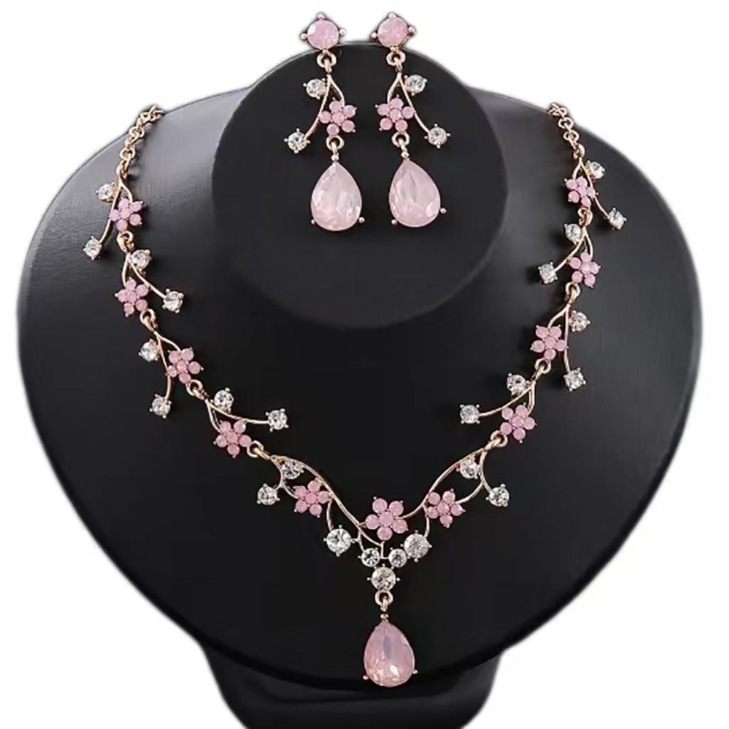 2026 Fashion Sweet Flower Clavicle Chain Earrings Set Bridal Wedding Dress Accessories Two-piece Set