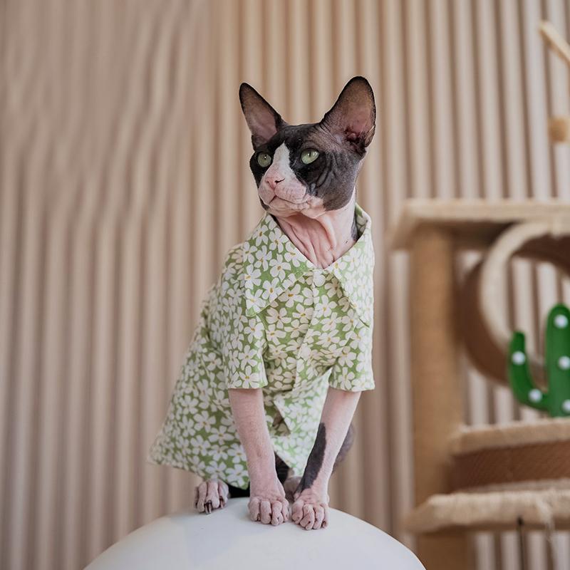 Summer Sphynx Hairless Floral Shirt Cat Clothes for Cat Devon Rex Conis Cat Costume Kitten Outfits Sphynx Cat Dress Pet Supplier