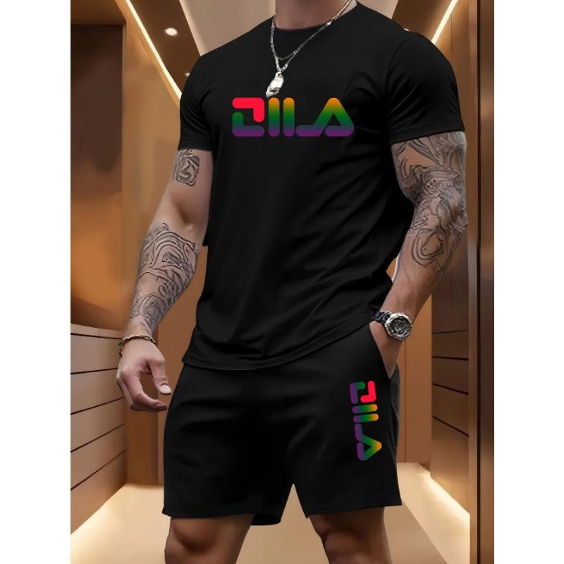 Herren Sommer Strand Sportanzug Lässig Outdoor Basketball Sport Bequem Zweiteiliges Set mit Modischem Lockerem T-Shirt und Shorts