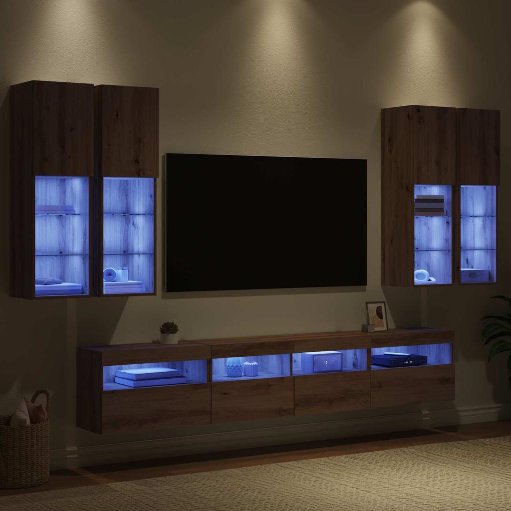 TV Wall Cabinet Set with LED Lights 7 pcs Artisan Oak
