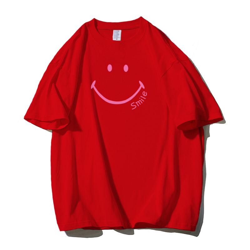Shellsuning Smiley Gesicht Bedruckte T-shirts 2023 Sommer Neue Übergroßen Casual Oansatz Kurzarm Baumwolle Tees Weibliche Mode Alle-spiel harajuku Grundlegende Tops