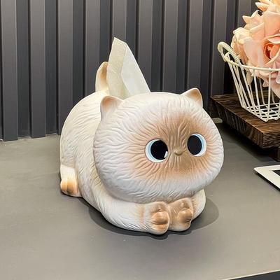 Ceramic Cartoon Cat Tissue Box: Creative High-End Napkin Holder for Living Room 