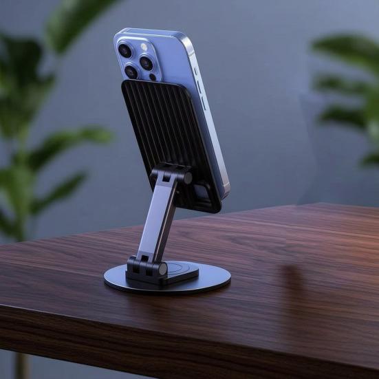 Phone Holder Foldable 360 Rotation Adjustable Desk Stand Metal Anti-Slip Silicone Pad Bracket for Phones Tablets