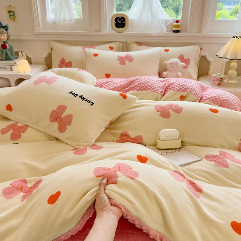 Milk Fleece Four-piece Dormitory Three-piece Set Thickened Quilt Cover Bedding