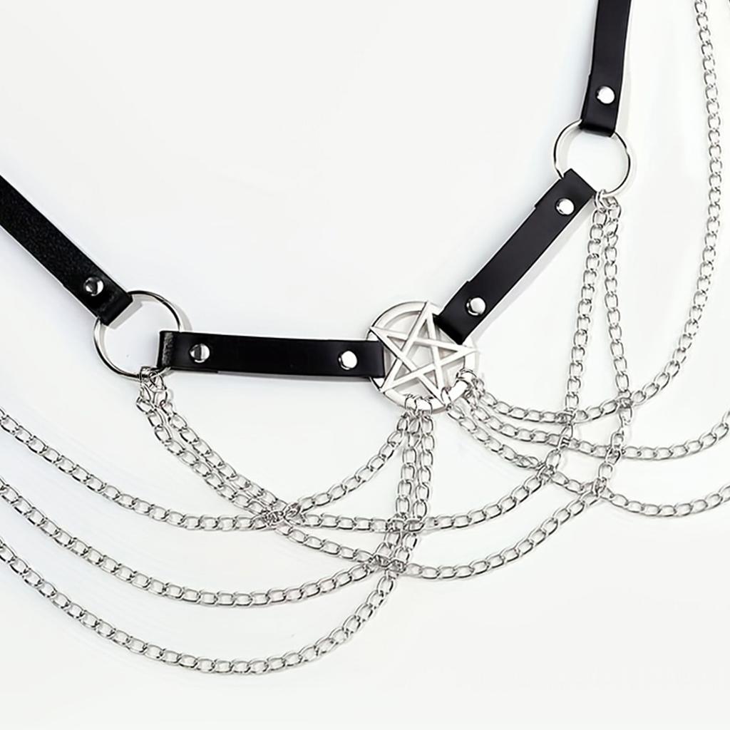 Women Fashion Belly Belt Chain Street Style Belt With Chain Gothic Harness Chain Bustier Harness Waist Belt Clothing Accessories