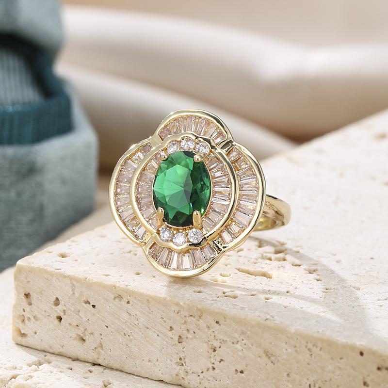 Exquisite Gorgeous Oval Green Cubic Zirconia Ring for Women Elegant Lady’s Wedding Anniversary Party Flower Ring Fashion Jewelry 6