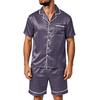 Men's Short Sleeve Pajama Set with Pockets - Soft Satin Stripe Plaid Print Two-Piece Outfit for Home and Casual Wear