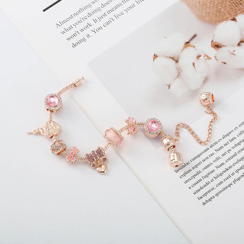 Pan's Rose Gold European Style Princess Crown Heart Pendant Bracelet for Women - DIY Customizable Series.