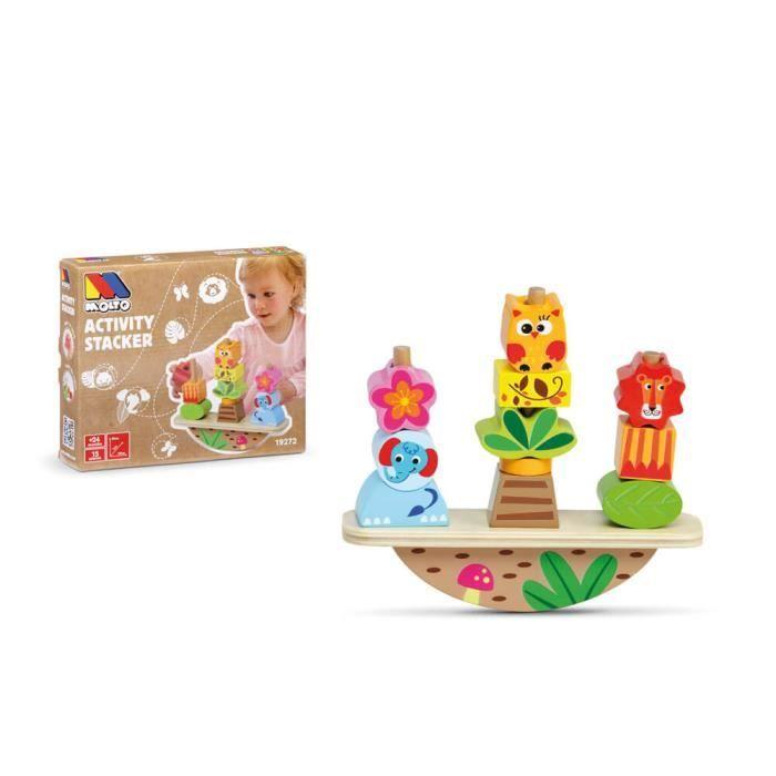 Jouet En Bois - MOLTO - Activity Stacker - Animaux De La Jungle - Motricité Fine - Bébé
