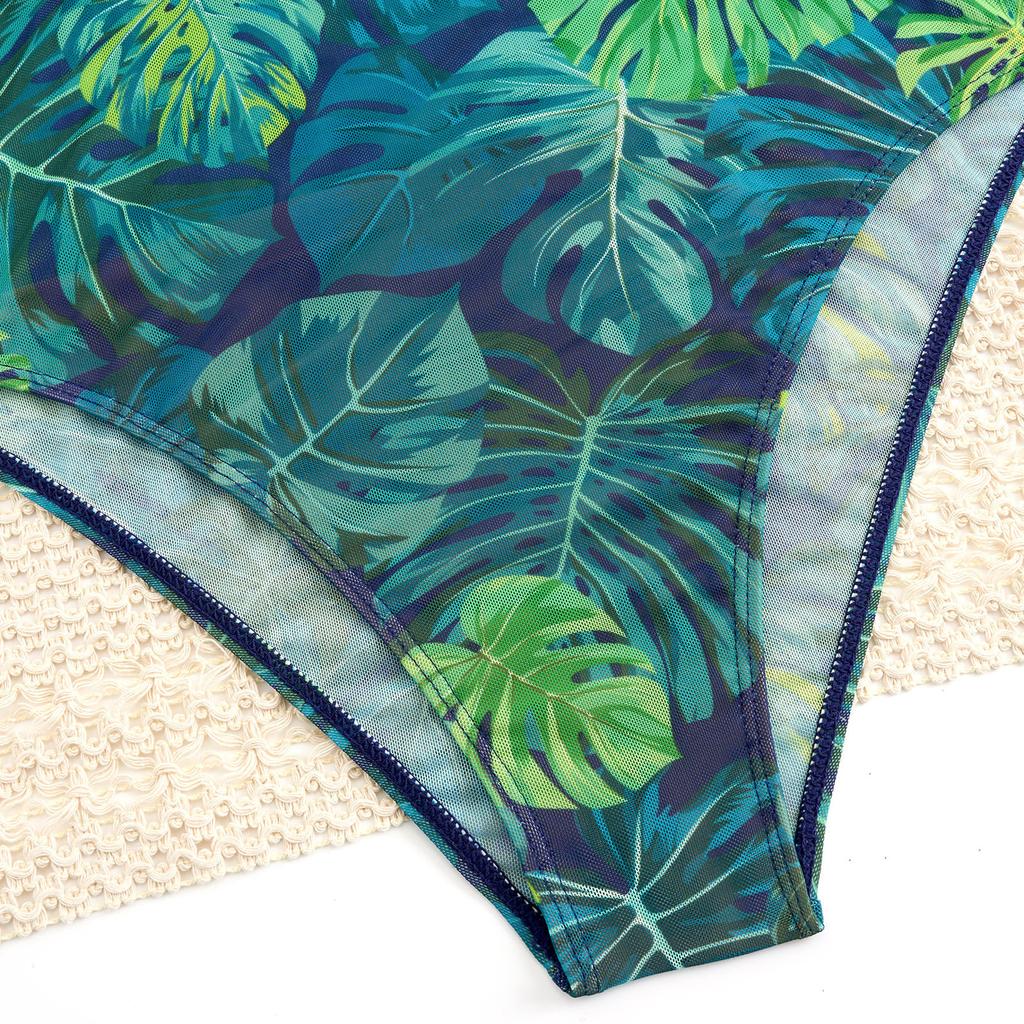 Printed One-piece Swimsuit Women's Zipper Sports Sunscreen Quick Drying