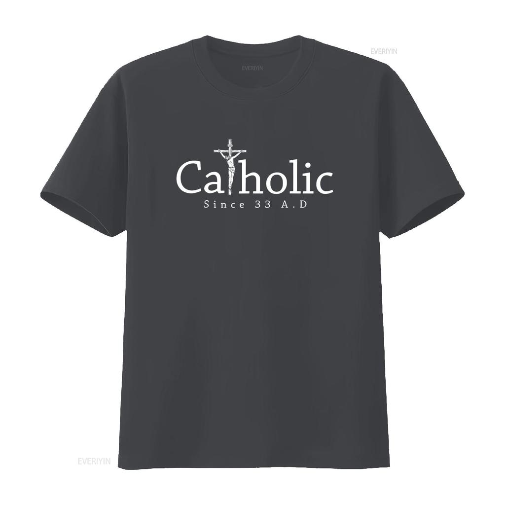 Catholic Since 33 AD Crucifix Jesus Eucharist Christianity T Shirt Black X Large Vintage Washed Stylish Fashion Stretched