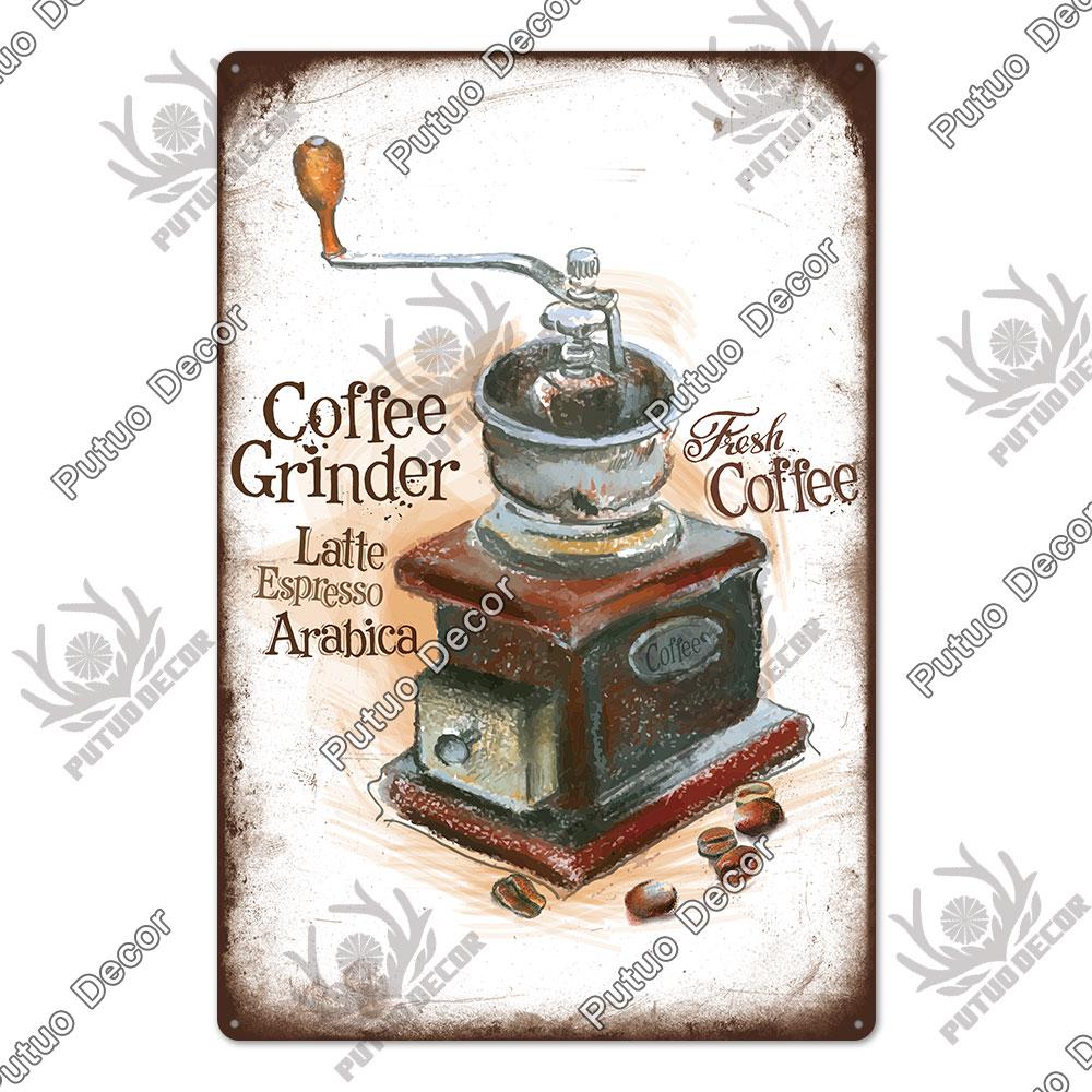 Putuo Decor Coffee Vintage Tin Metal Sign Decorative Plaque Retro Plate Cafe Kitchen Man Cave Coffee Bar Club Wall Decoration