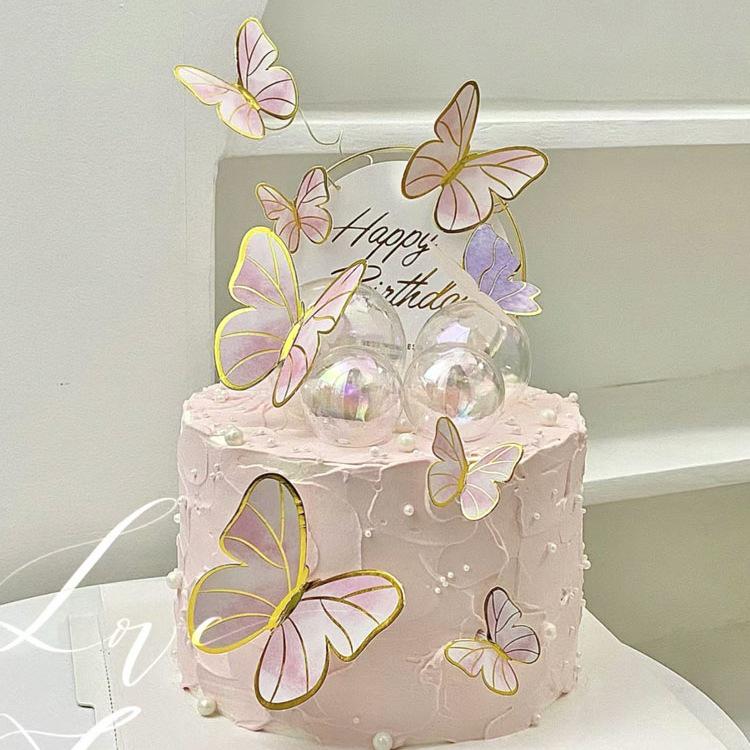 Toppere de tort fluturi roz cu margini aurii - Perfecte pentru sărbătorile de ziua de naștere ale prințeselor