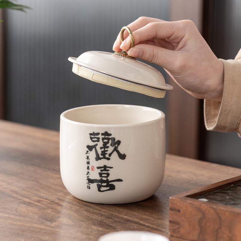 Light Luxury High-grade Tea Tank Storage Tank Ceramic Large Japanese Moisture-proof Sealed Tank Household Black Tea Green Tea Pu'er Tea Tank