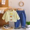 Boys' long sleeved 2-piece set, 0-5-year-old Children's fruit printed shirt, casual denim pants, High-quality children's clothing