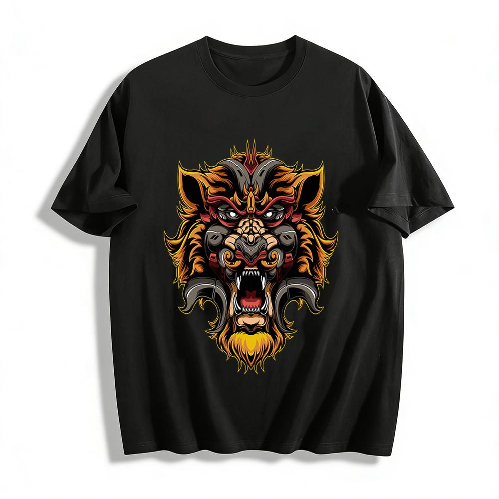 

Mechanical Lion Head Graphic Tee Trendy Street Style Cool Casual Top Pure cotton T-shirt XXS