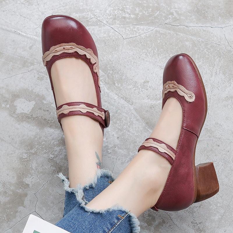 Women Shoes Platform Sandals Genuine Leather 2023 New Buckle Strap Print Retro Handmade Concise Leisure Ladies Sandals