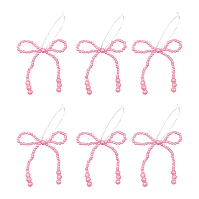 

6Pcs Pearls Embellished Bowknot Ornament Christmas Tree Bowknot Decoration For Wreath Wedding Festival Celebration розовый