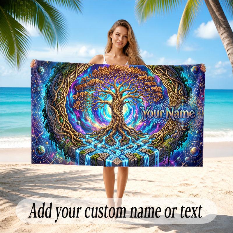 Tree of Life Theme Beach Towel Personalized Custom Name & Text Soft Quick Dry Beach Towel for Swimming Travel