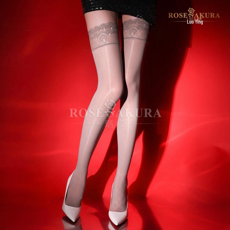 Luoying 8370 Silky High Tube Sexy Black Oily Stockings