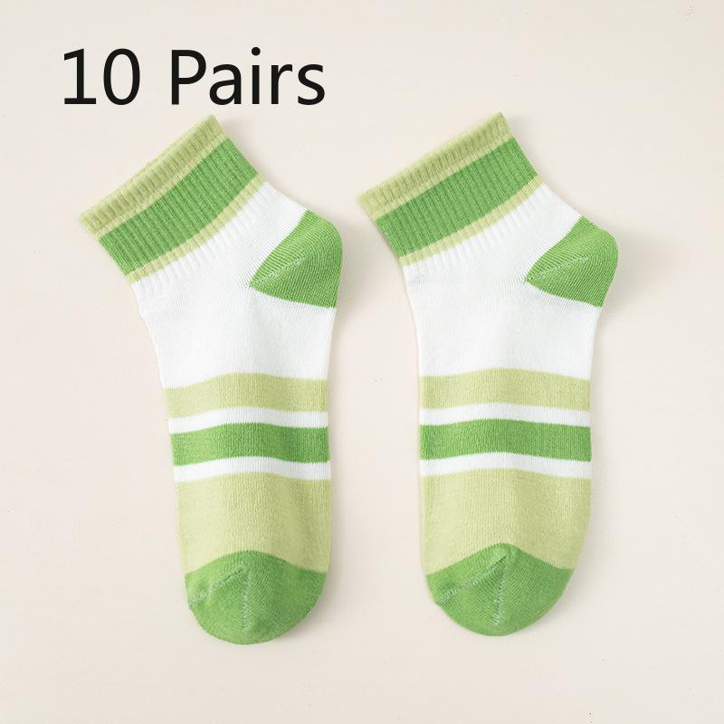 10 Pairs of Women's Autumn Color Striped Casual Small Fresh Sweat Absorbing Breathable Sports White Socks