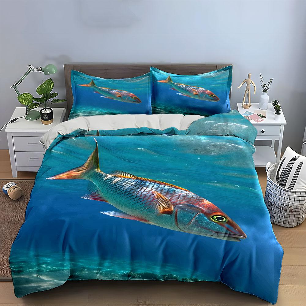 Colorful Marine Fish Decor Set Multiple Sizes Kid'S And Adults' Bedroom Exquisite 3Pc Bedding Set, Gift