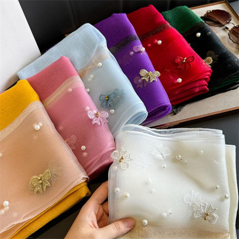 Luxuriöser, glänzender Spitzenschal aus Seide für Damen, Hijab, weiche Wolltücher und -tücher, große Blumen, dünne Schals, Foulard, Weiblich, Bufanda, Neu