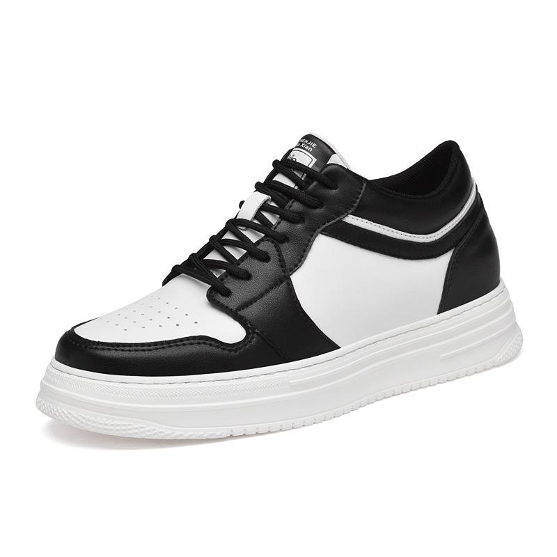 Men's Height Increasing Platform Board Shoes - Thick Sole, Color Blocking, Spring Low-Top Cowhide Sports Sneakers