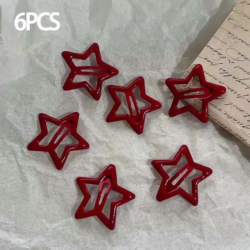 6 Pcs/Lot New Red Star Snap Clip for Women Girl Fashion Metal Waterdrop Barrettes Black Hairpin BB Clip Hair Clip Accessories