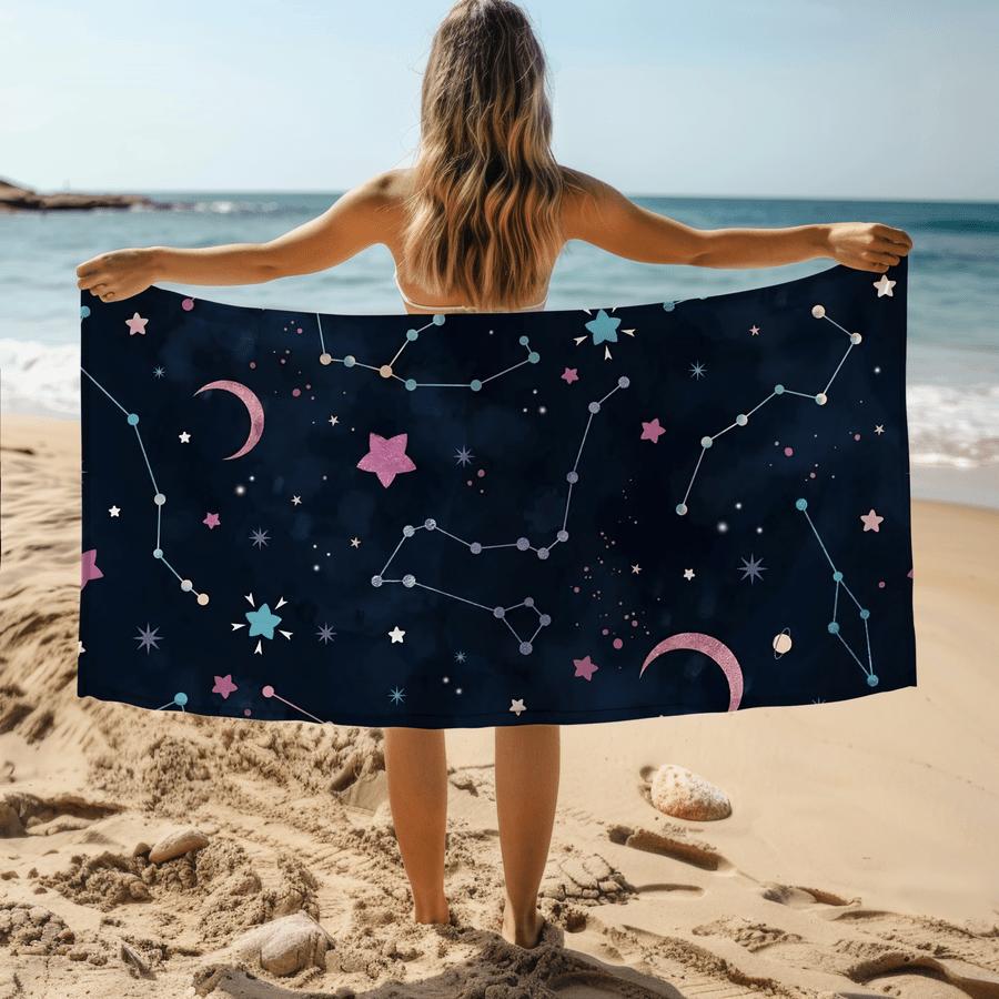 Lampada White 1Pc Starry Sky Constellation Pattern Beach Towel | Cosmic Theme, Soft Sandproof, Polyester Blend, Suitable For Swimming, Camping