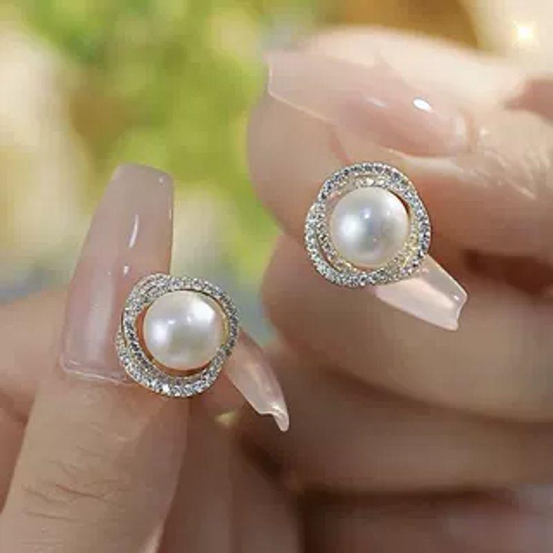 

Нишевый дизайн стразы жемчуг серьги-пусеты 925 silver pin Pearl White stud earrings