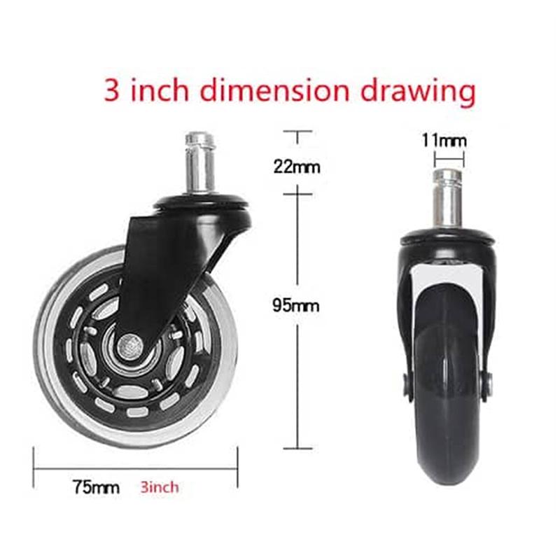 1Pcs Office Chair Caster Wheels Heavy Duty & Safe For All Floors Including Hardwood 3" Rubber Replacement For Desk Floor