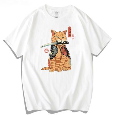 2026 New Top Quality Cotton Cool Knife Cat Print TShirt Mens Loose Oneck Short Sleeve Summer Hip Hop Casual Tee Hot Sale