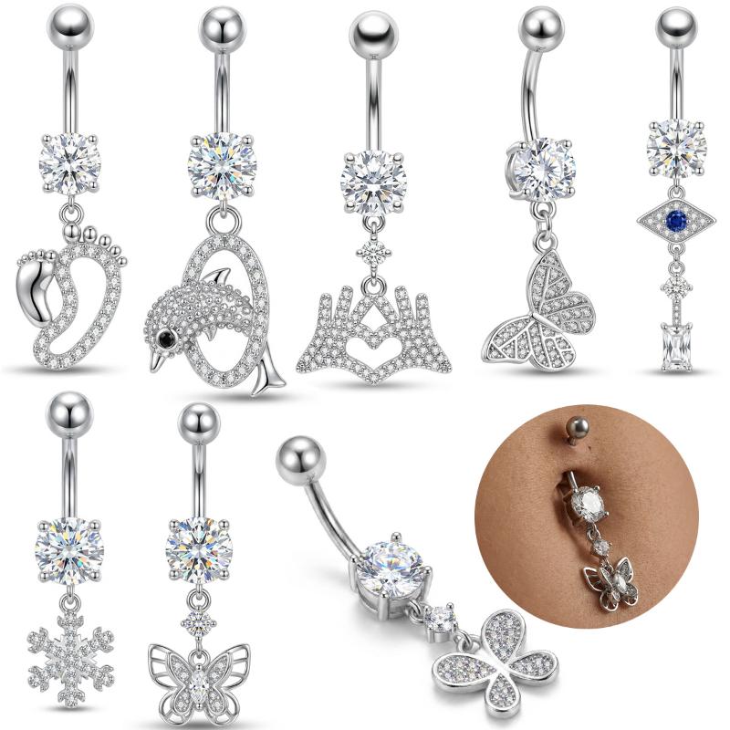 Mixed-Style Navel Piercing For Women Sexy Body Belly Piercings Rhinestone Butterfly Curved Belly Button Rings