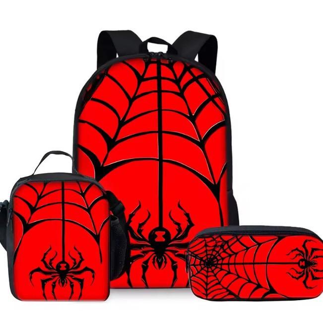 Spider Pencil Case Student Picnic Bag Cartoon Hero No Return Printed Schoolbag Convenient And Large-Capacity Three-Piece Set
