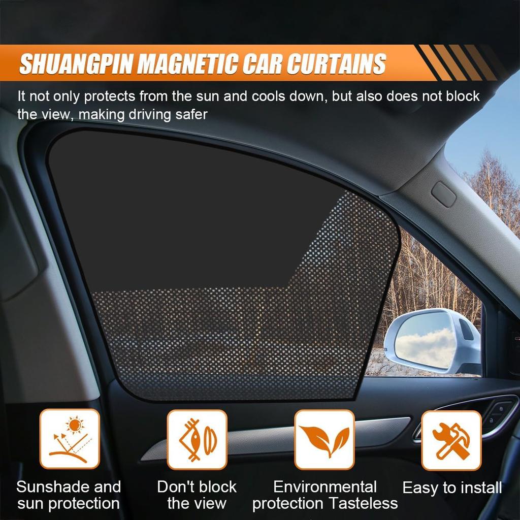 Car Front & Rear Side Window Sunshade, Magnetic Automotive Windshield Privacy Curtain with Half Shade, Mesh Sun Protection Cover Blocks Heat, Glare,