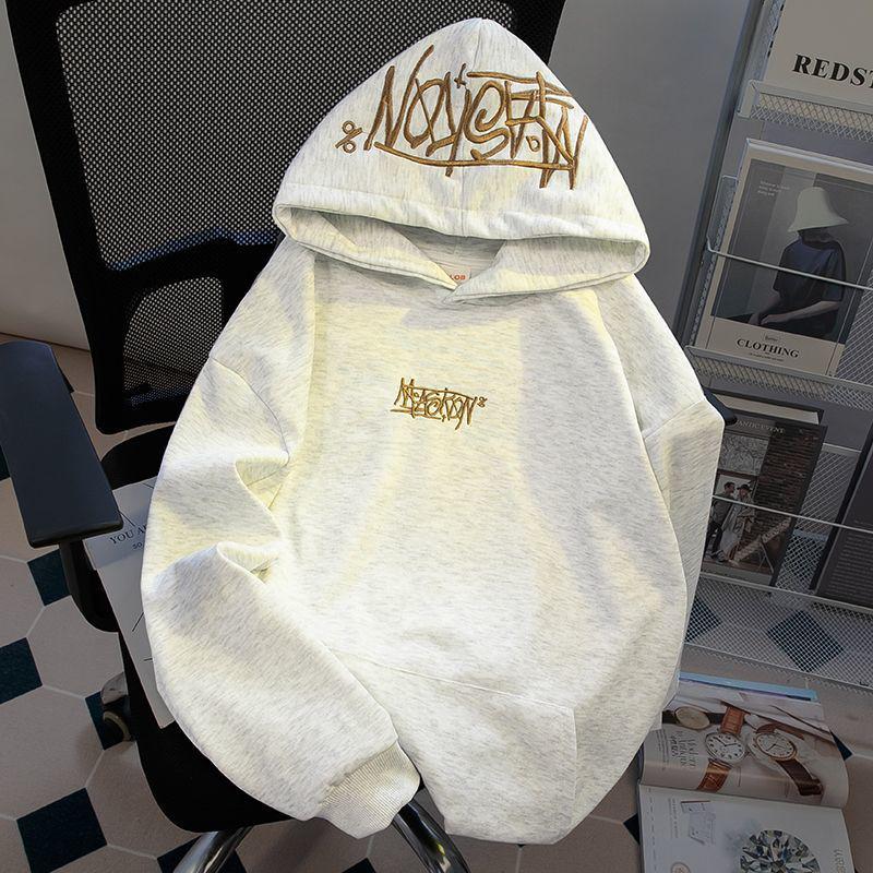 2025 High Street Graffiti Embroidered Hoodie: Men s Autumn/Winter Plus Velvet Unisex Loose Fit XL for 60-65 kg